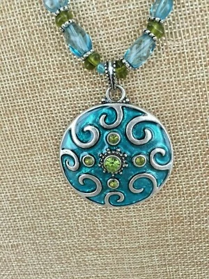 LAURA ASHLEY синий и перидот цветной бисер w подвеска серебряного тона цепочка ожерелье - Изображение 1 из 3