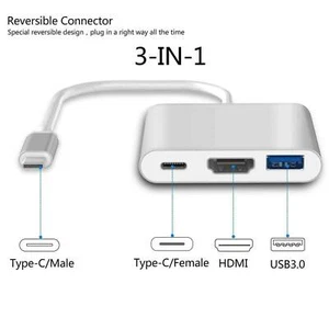 Type C USB 3.1 to USB-C 4K HDMI USB 3.0 Adapter Cable 3 in 1 Hub For Macbook Pro - Picture 1 of 11