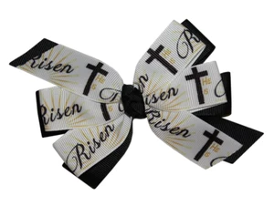 WD2U Girls He is Risen Christian Cross 4.5" Hair Bow French Clip - Picture 1 of 2