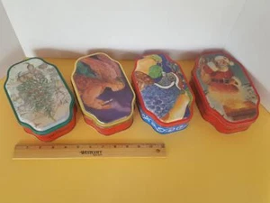 4 Vintage Christmas Tin Box Boxes Tins Olive Can Santa Partridge Angel Tree 1997 - Picture 1 of 1