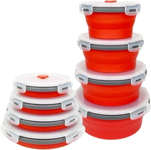 Red Collapsible Food Storage Bowls Silicone Travel Bowls with Leakproof Lids, Mi - Picture 1 of 9