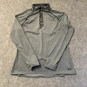 Under Armour 1/4 Zip Pullover Mens XL Gray Spellout Fitted Coldgear Thunb Holes - Picture 1 of 16