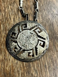 Spilla Vintage Argento Sterling Messico Sole Maya Calendario Spilla Ciondolo 925. 025 - Foto 1 di 5