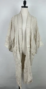 Anthropologie Pilcro Fringe Kimono Jacket One Size Ivory Duster Silver Lurex - Picture 1 of 15