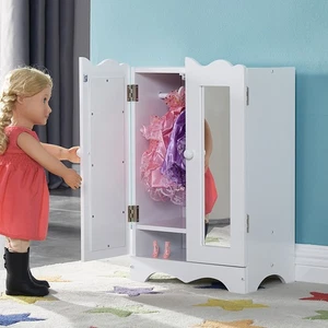 Armadio gioco in legno per bambole armadio mobili armadio guardaroba vestiti bambola - Foto 1 di 7