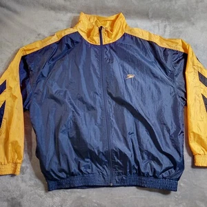 Speedo Vintage 90s Navy Yellow Mens Nylon Windbreaker Warm Up Jacket 2X-Large - Bild 1 von 11