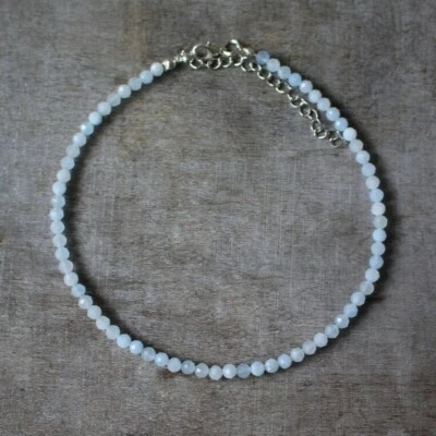 Natural Aquamarine Stone Beaded Necklace Aqua Blue Stone Choker Healing Crystal - Image 1 of 4