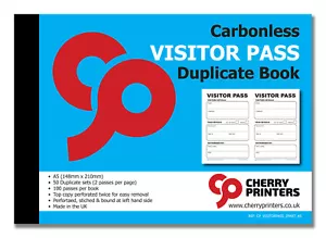 Cherry NCR Visitor Pass libro duplicato A5 (148 mm x 210 mm) - 100 pass per libro - Foto 1 di 5