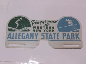 Vintage Allegany State Park Western New York metal License Plate Topper Badge - Picture 1 of 2