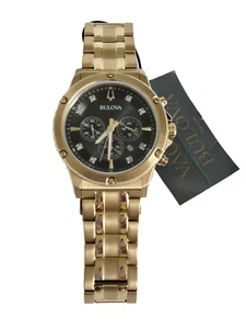 Bulova Diamond Chronograph Men Watch Stainless Steel gold tone black dial 97D126 - Picture 1 of 9
