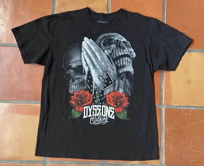 DYSEONE ROPA Hombre 2XL Negro Estampado Gráfico Camiseta HECHA EN EE. UU. Calavera Oración Foto 1 de 4