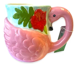 Taza Flamingo Pintada a Mano 18 OZ Figura de Loza Almacén de Boston (TOTALMENTE NUEVA) - Imagen 1 de 4