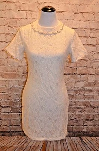 Modcloth Matinee Matrimony Dress NWT M Peter Pan collar Beaded Ivory lace - Picture 1 of 8