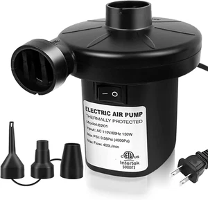 Electric Air Pump for Inflatables, Quick Plug in Pump with 3 Nozzles for Air Mat - Picture 1 of 12