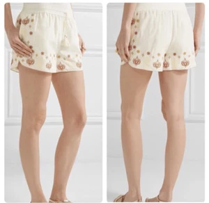 Rachel Zoe Neu mit Etikett Größe XS Shorts creme Seidenmischung bestickt Taschen Quaste - Bild 1 von 10
