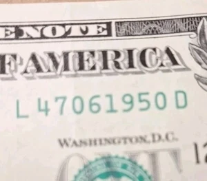 1950 YEAR Date Note Fancy Serial Number One Dollar Bill L 47061950 D - Picture 1 of 6