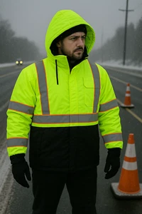 Hi Vis Class 2 Insulated Safety Jacket Parka Jacket Coat Fleece Reflective - Picture 1 of 40