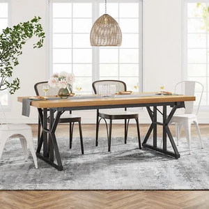Tribesigns Farmhouse Dining Table for 6 People,Light Walnut&Black - Picture 1 of 10