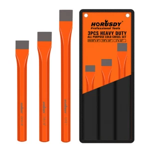HORUSDY 3-Pcs Heavy Duty Cold Chisels Set 12" 10" 8" with Pouch 1" 7/8" 25/32" - Picture 1 of 8