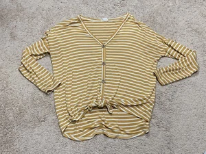 Bibi Damen Shirt Größe Small weiß gelb gestreift Button Down vorne geknotet - Bild 1 von 9