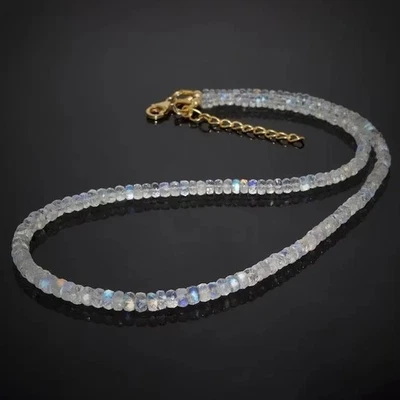 Collar Piedra Luna 20” 4-5mm Cuentas Facetadas Cierre Chapado en Oro 14K Foto 1 de 3