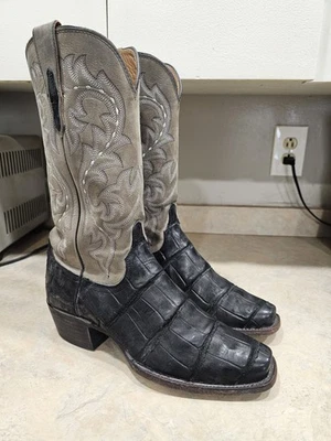 Botas de Vaquero Para Hombres 8 D Lucchese Negras CAIMÁN GIGANTE Punta Cuadrada, ¡Excelentes! Foto 1 de 4