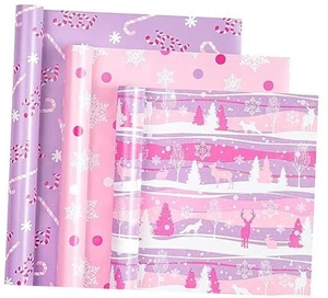 Geschenkpapierrolle Weihnachten - Mini Rolle - 3 Rollen Weihnachten - rosa & lila - Bild 1 von 7