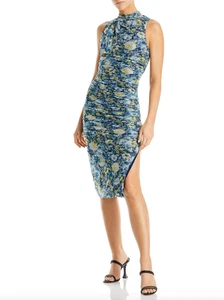 Black Halo Shaw Dress Ruched Midi Sheath Floral Metallic Print 6 NWT - Picture 1 of 1