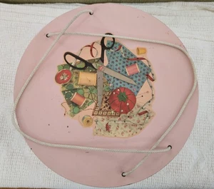 Vintage 1940er Prinzessin rosa Nähkorb Deckel Schnur Handarbeit Magazin Posten! - Bild 1 von 19