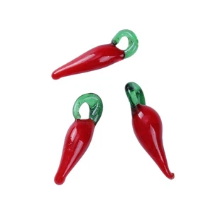 Lampwork Glass Chilli Pepper Pendants Red/Green 12x30mm Pack Of 10 - Picture 1 of 1