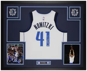 Dirk Nowitzki Autographed & Framed White Dallas Mavericks Jersey Fanatics COA - Picture 1 of 5