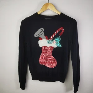 ~ M & S ~ Damen ~ Weihnachtspullover ~ Strumpf-Design ~ UK Größe 8 ~ dunkelblau ~ - Bild 1 von 10