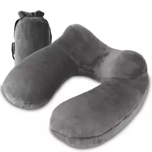 Inflatable Travel Pillow, Soft Velvet Neck Pillow for Airplanes, Trains, Cars - - Picture 1 of 6