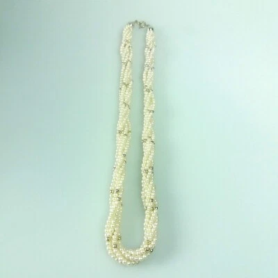 Kunstperlenkette 6-fach gedreht 48cm mit Verschluss weiß/gold  - Bild 1 von 3