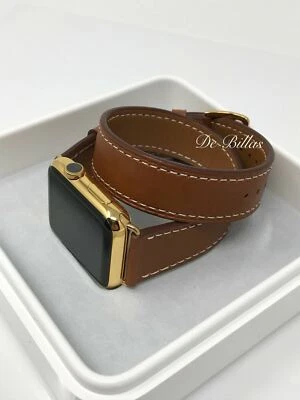 24K Gold Plated 42MM Apple Watch SERIES 2 with Double Tour Brown Leather Band - Image 1 of 4