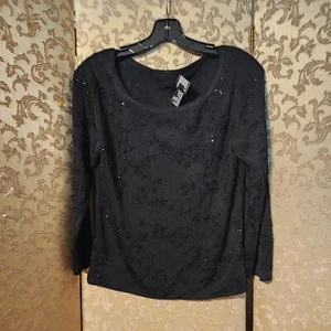 Carmen Marc Valvo Black Beaded Evening Top Size Medium M - Picture 1 of 4