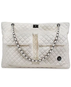 BADGLEY MISCHKA Diana XL Faux Leather Tote Weekender Travel Bag CREAM - Picture 1 of 5