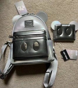 Loungefly Disney100 Mickey Mouse Platinum Mini Backpack and Wallet - Picture 1 of 5
