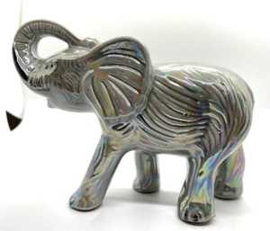 Vintage grau grauer Elefant schillernder Kofferraum für viel Glück Lusterware 6" - Bild 1 von 12