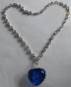 Titanic Heart of the Ocean Necklace Lab-Created Blue Sapphire Solid 925 Silver - Picture 1 of 6