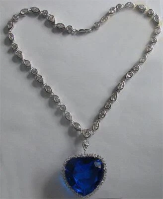 Collar Titanic Corazón del Océano Creado en Laboratorio Zafiro Azul Plata Sólida 925 Foto 1 de 4