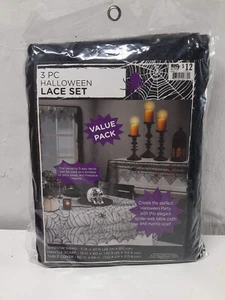 3 Piece Lace Spiderweb Halloween Tablecloth Set - Picture 1 of 5