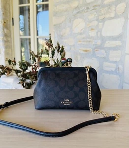 Bandolera Coach Nora Kisslock Firma Lona Marrón Brillo Negro Auténtica - Imagen 1 de 6