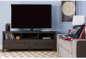 60" TV Home Entertainment Console Wood Furniture Storage Cabinet Gray Oak New - Picture 1 of 6