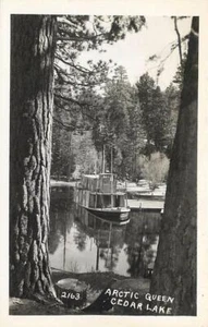 RPPC CEDAR LAKE, CA California ~ Movie Set Boat "ARCTIC QUEEN" c1940s Postcard - Picture 1 of 2