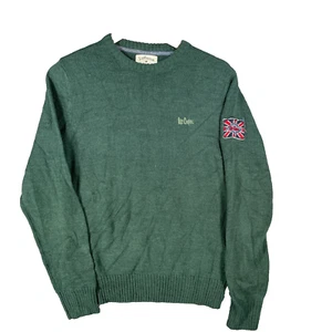 Lee Cooper Jumper Mens Medium Green Wool Knit British Flag Logo Casual Top - Picture 1 of 14