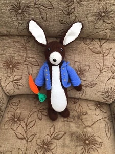 Brand New Hand Knitted ‘ Peter Rabbit’ 15” High - Picture 1 of 2