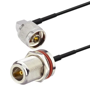 N-Type Male right angle to N Female bulkhead pigtail Coaxial cable RG174 15cm - Picture 1 of 4