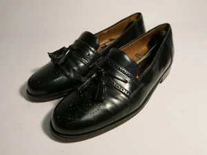 Magnanni Men's 9 M Black Leather Brogued Tassel Loafers Made Spain - Picture 1 of 9