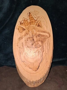 Raccoon Head Burn Etched Wood Slab Wall Plaque - Picture 1 of 2